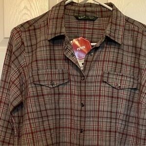 NWT Woolrich Mercer shirt Sz LP Plaid opalescent pearl snaps gray red black